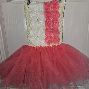 Handmade Crochet Pink and White Tutu Dress With Roses